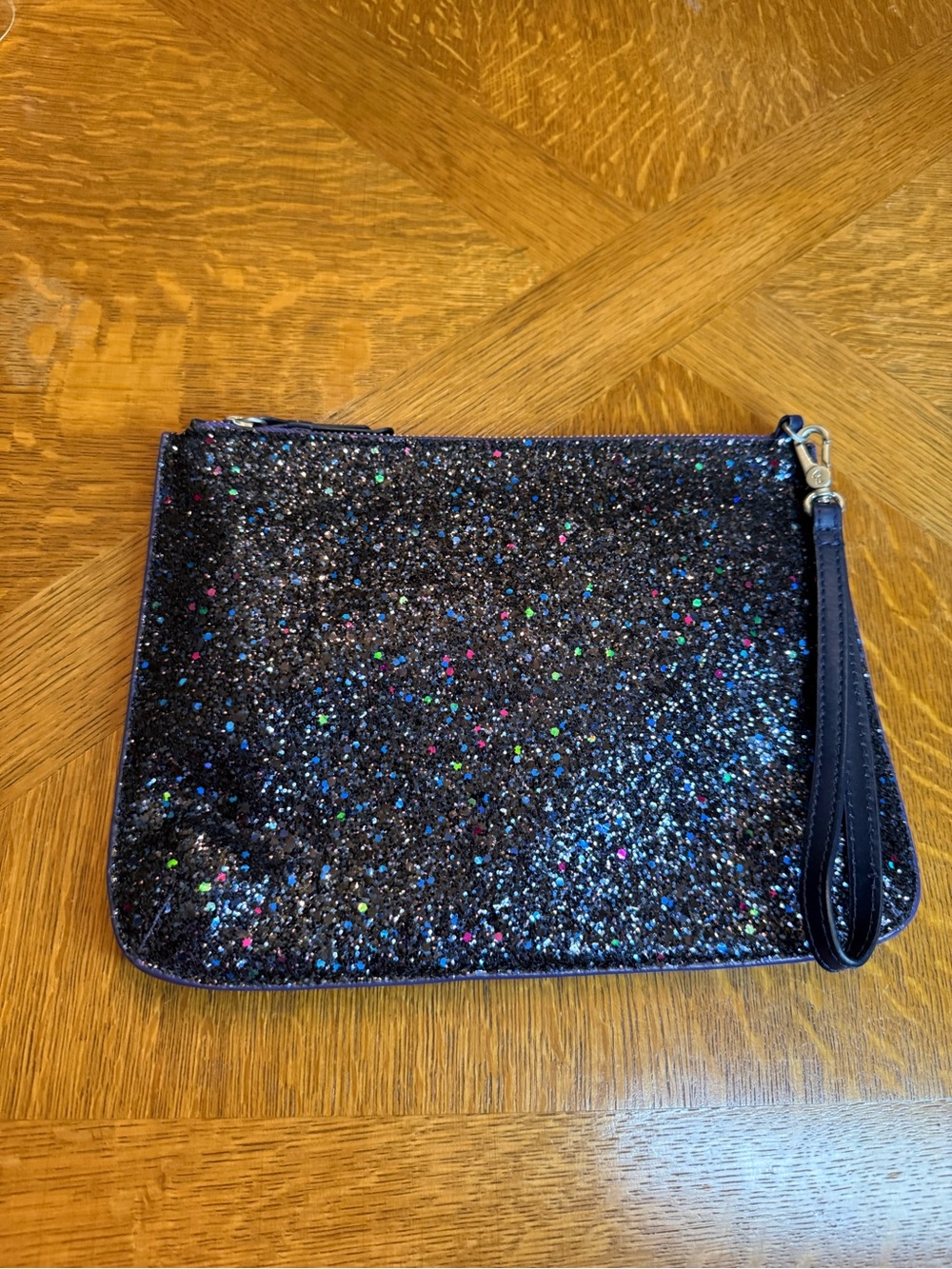 Boden Glitter Wristlet Clutch in Black with Multicolor Sparkle